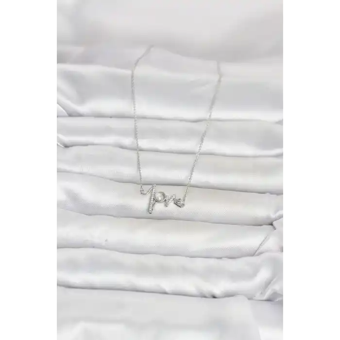 Pirinç Gümüş Renk Kalp Ritmi Model Kadın Kolye