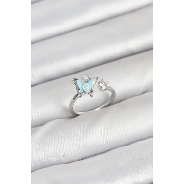 Pirinç Gümüş Renk Kelebek Model Kadın Yüzük