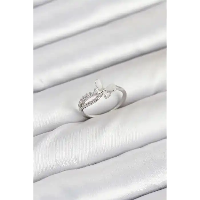 Pirinç Gümüş Renk Kelebek Zirkon Taşlı Kadın Yüzük