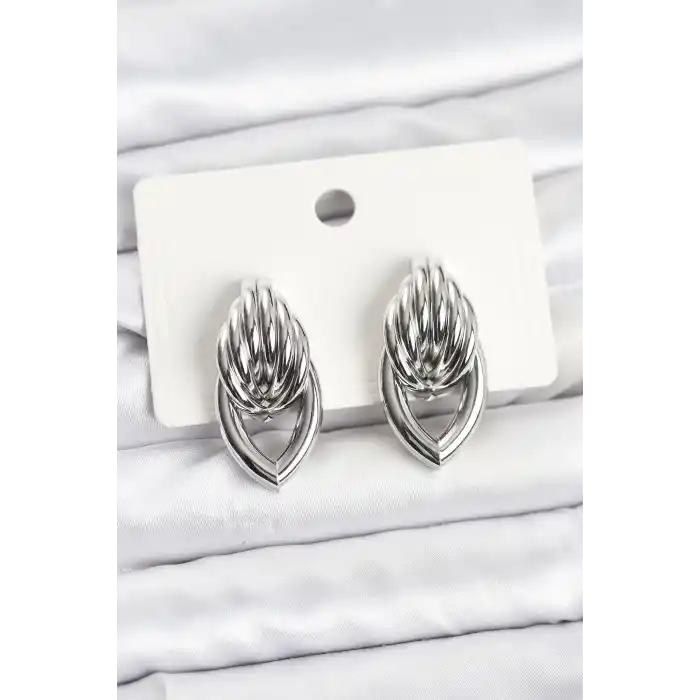 Pirinç Gümüş Renk Sarmal Damla Model Vintage Kadın Küpe