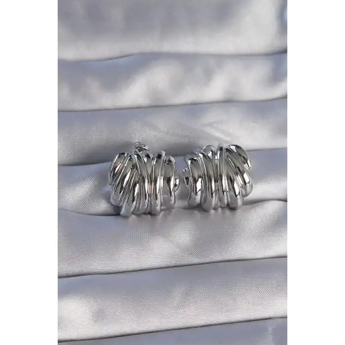 Pirinç Gümüş Renk Tırtıklı Bombe Model Küpe