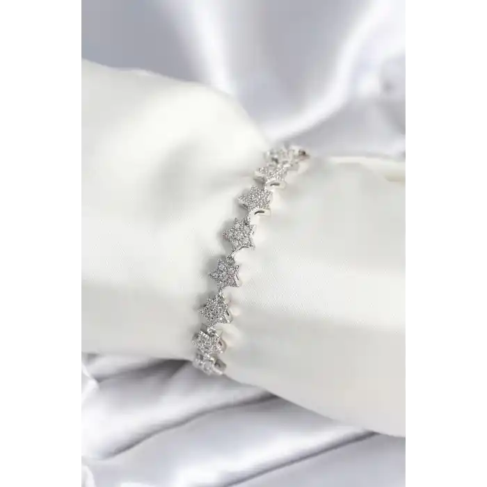 Pirinç Gümüş Renk Yıldız Model Kadın Bileklik