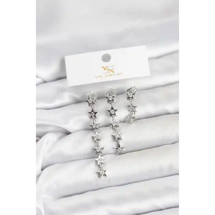Pirinç Gümüş Renk Yıldız Model YSX Trio Küpe Seti