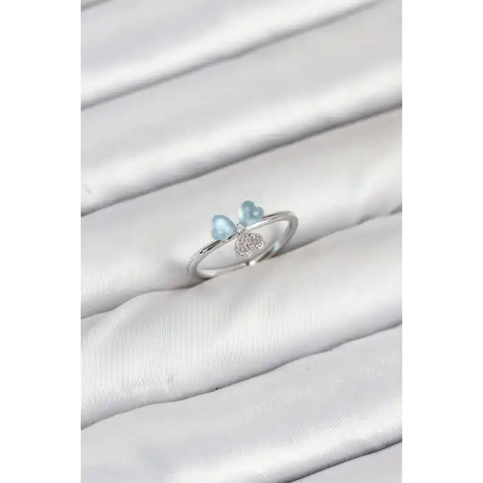 Pirinç Gümüş Renk Yonca Model Kadın Yüzük