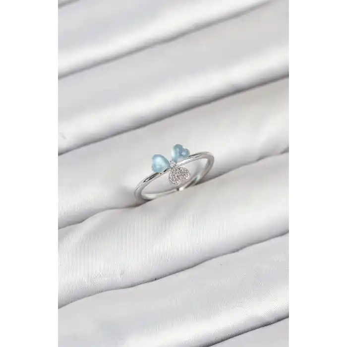 Pirinç Gümüş Renk Yonca Model Kadın Yüzük