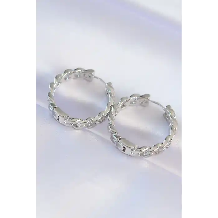 Pirinç Gümüş Renk Zincir Model Halka Küpe