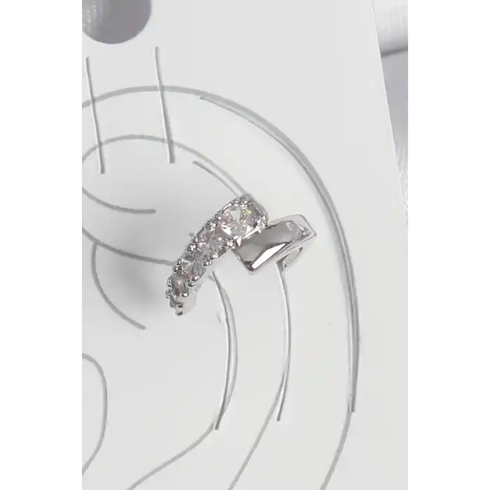 Pirinç Gümüş Renk Zirkon Taşlı Kadın Kıkırdak Küpe