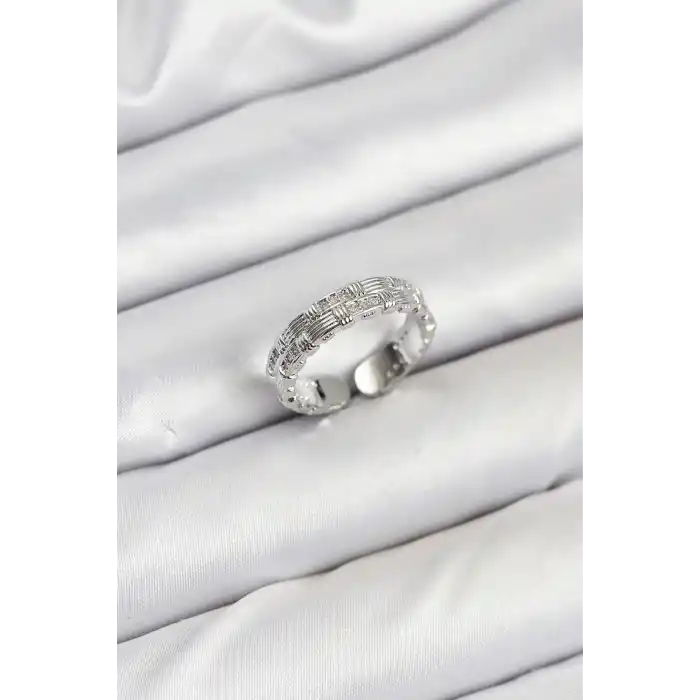 Pirinç Gümüş Renk Zirkon Taşlı Sırım Kadın Yüzük