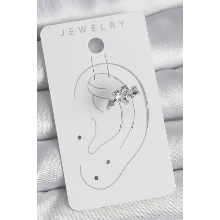 Pirinç Gümüş Renk Zirkon Taşlı Yıldız Model Kadın Kıkırdak Küpe