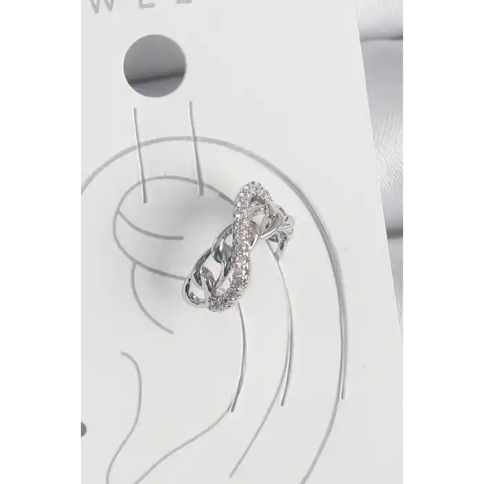 Pirinç Gümüş Renk Zirkon Taşlı Zincir Sonsuzluk Model Kadın Kıkırdak Küpe