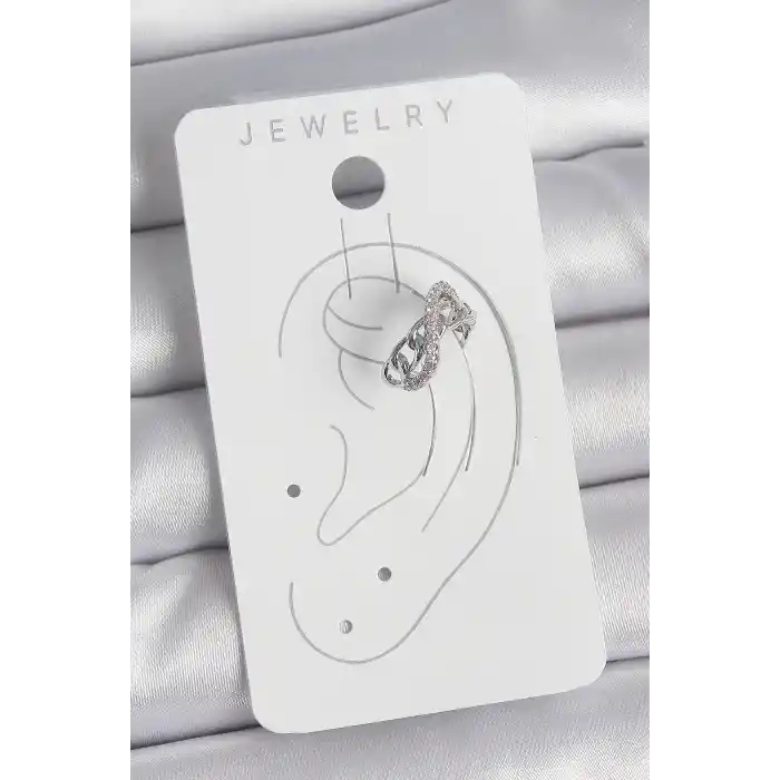 Pirinç Gümüş Renk Zirkon Taşlı Zincir Sonsuzluk Model Kadın Kıkırdak Küpe