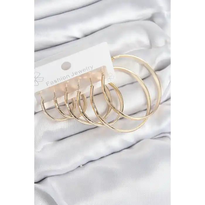 Pirinç Halka Model Gold Renk Kadın Set Küpe