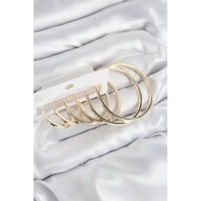 Pirinç Halka Model Gold Renk Kadın Set Küpe