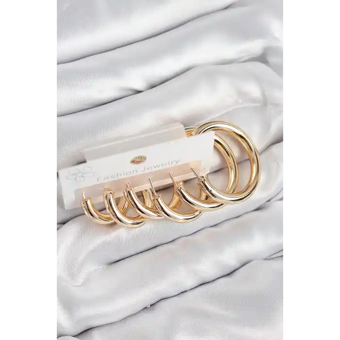 Pirinç Halka Model Gold Renk Kadın Set Küpe