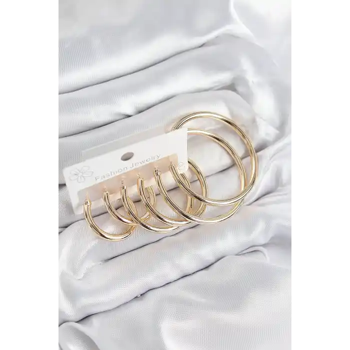 Pirinç Halka Model Gold Renk Kadın Set Küpe