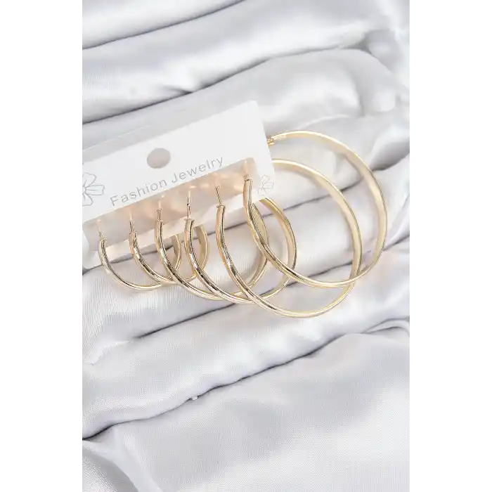 Pirinç Halka Model Gold Renk Kadın Set Küpe