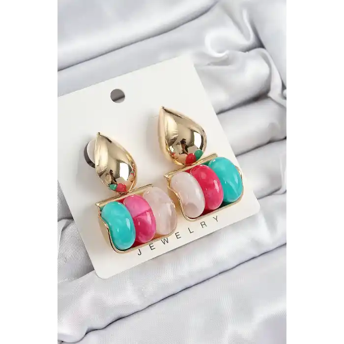 Pirinç Karışık Renk Vintage Model Kadın Küpe