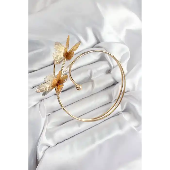 Pirinç Kelebek Model Gold Renk Kadın Pazu Bileklik