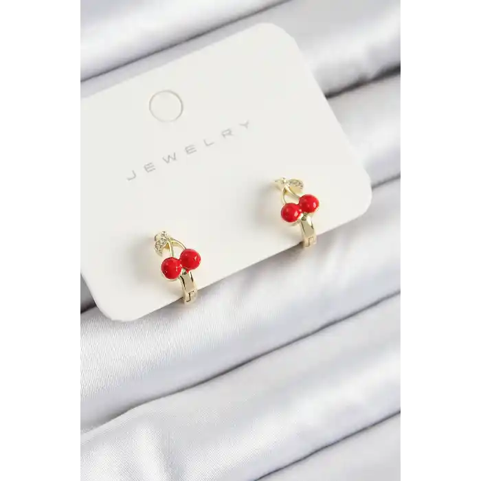 Pirinç Kiraz Model Gold Renk Çocuk Küpe