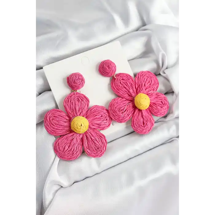 Pirinç Pembe Papatya Model Gold Renk Kadın Hasır Küpe