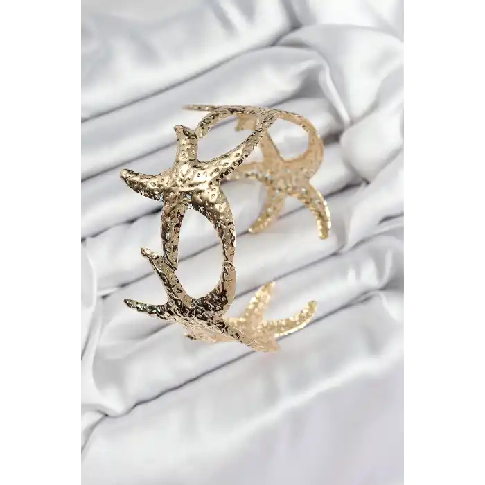 Pirinç Sıralı Deniz Yıldızı Model Gold Renk Kadın Pazu Bileklik