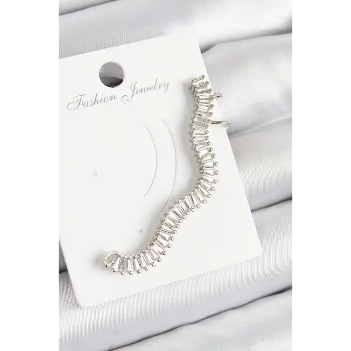 Pirinç Su Yolu Model Gümüş Renk Sağ Kıkırdak Küpe