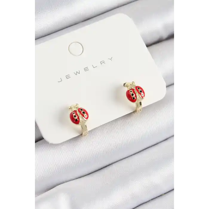 Pirinç Uğur Böceği Model Gold Renk Çocuk Küpe