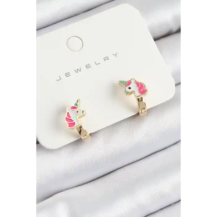 Pirinç Unıcorn Model Gold Renk Çocuk Küpe