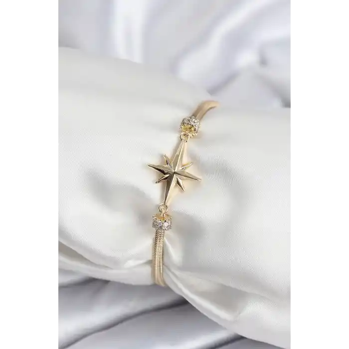 Pirinç VIP Seri Gold Renk Kutup Yıldızı Model Kadın Bileklik