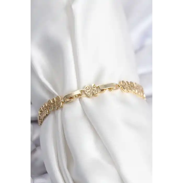 Pirinç VIP Seri Gold Renk Oval Sıralı Kadın Bileklik