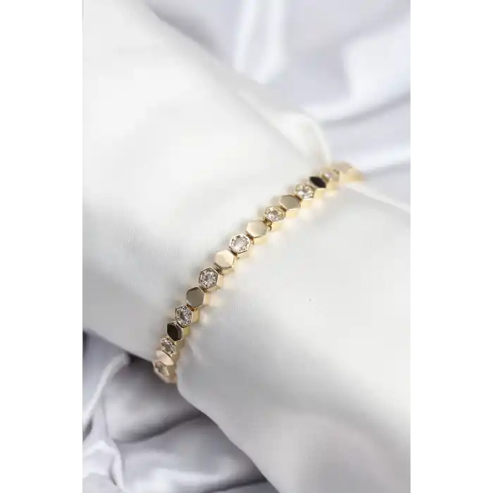 Pirinç VIP Seri Gold Renk Petek Model Kadın Bileklik