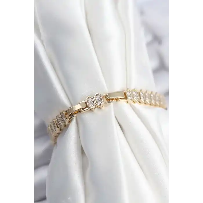 Pirinç VIP Seri Gold Renk Zirkon Taşlı Kadın Bileklik