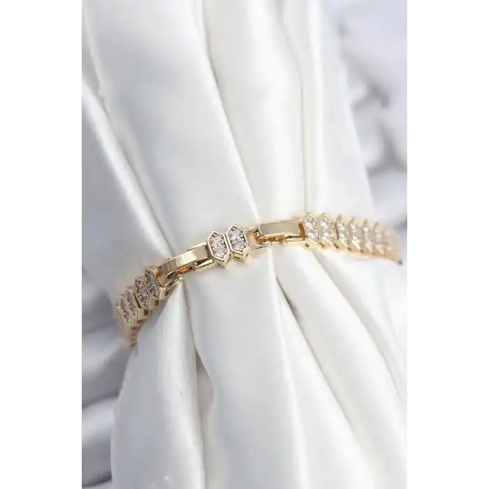Pirinç VIP Seri Gold Renk Zirkon Taşlı Kadın Bileklik