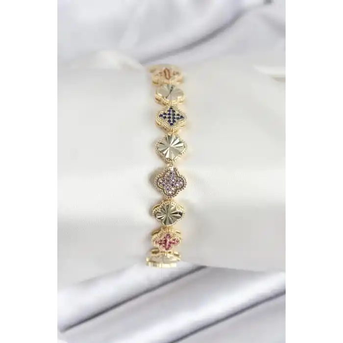 Pirinç VIP Seri Yonca Zirkon Taşlı Kadın Bileklik
