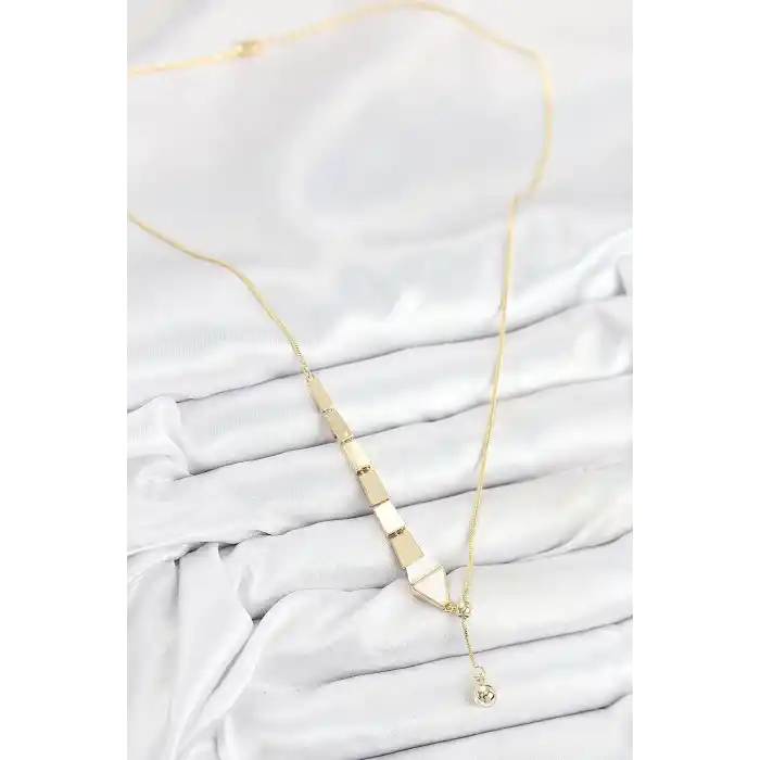 Pirinç Yılan Model Gold Renk Asansörlü Kadın Kolye