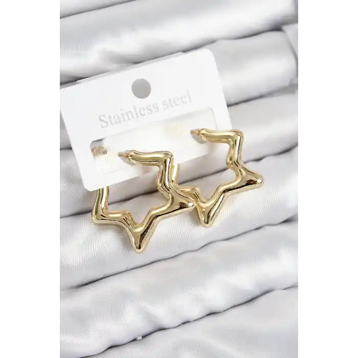 Pirinç Yıldız Model Gold Renk Kadın Küpe