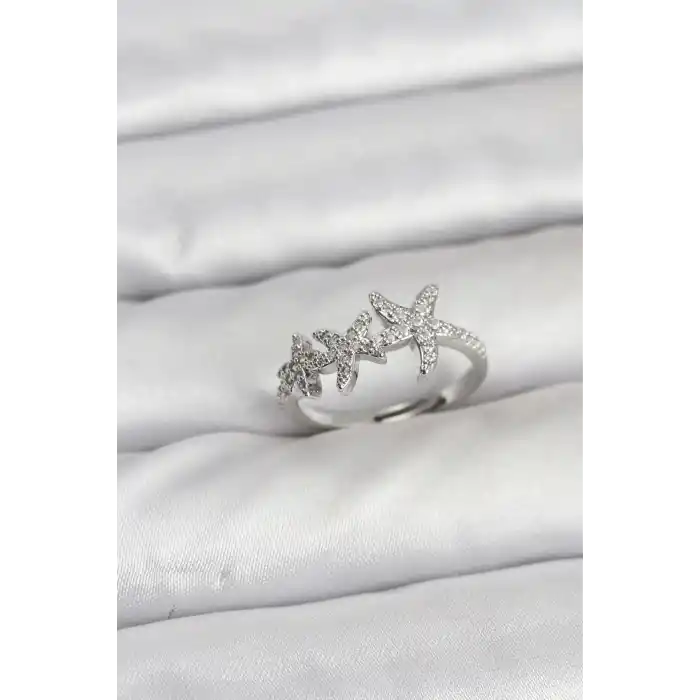 Pirinç Yıldız Model Gümüş Renk Kadın Yüzük