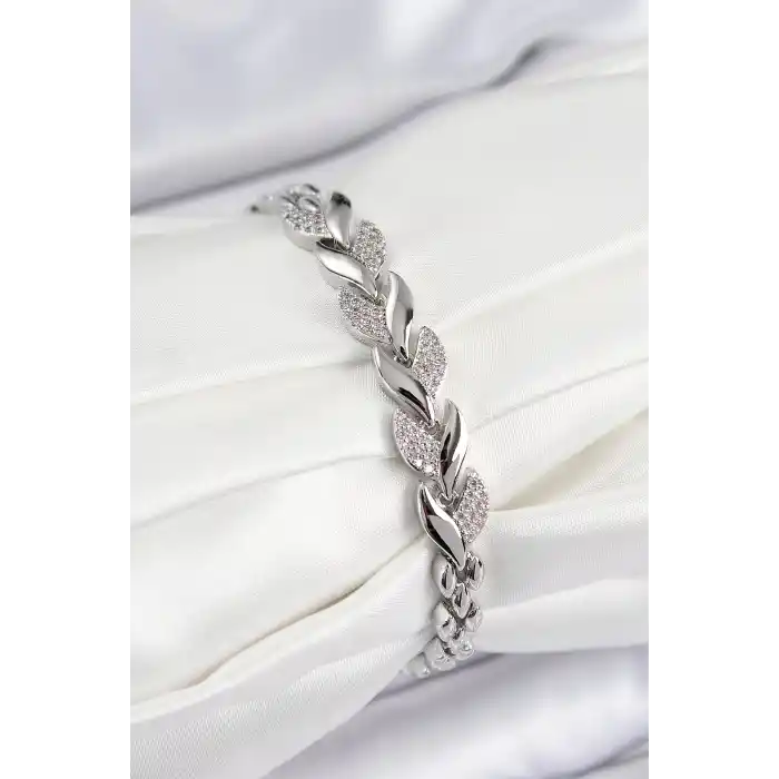 Pirinç Zirkon Taşlı Balık Kuyruğu Model Gümüş Renk Kadın Bileklik