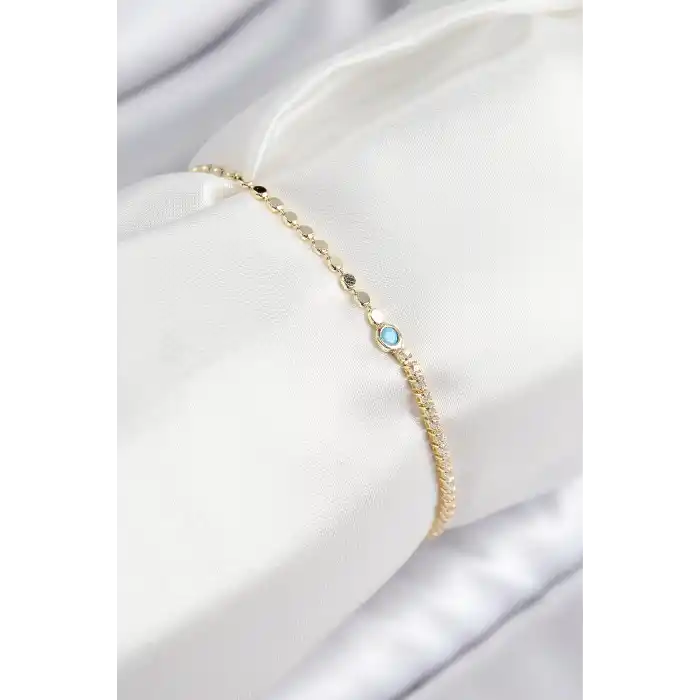 Pirinç Zirkon Taşlı Boncuk Model Ezme Zincir Gold Renk Kadın Bileklik