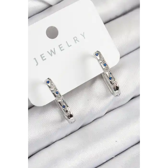 Pirinç Zirkon Taşlı Çiçek Desenli Model Gümüş Renk Kadın Küpe