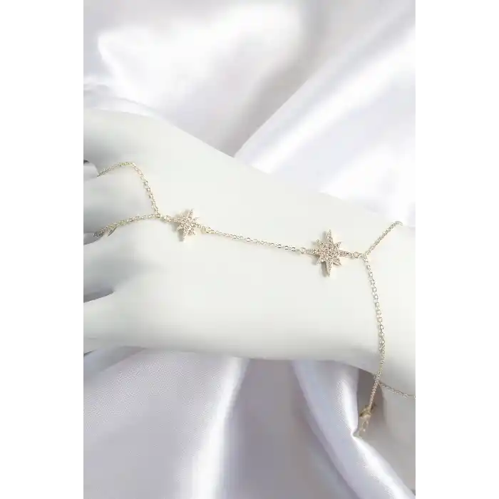 Pirinç Zirkon Taşlı Kutup Yıldızı Model Gold Renk Kadın Şahmeran