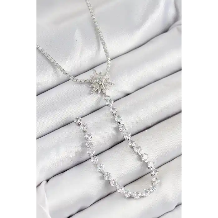 Pirinç Zirkon Taşlı Kutup Yıldızı Model Gold Renk Y Kolye