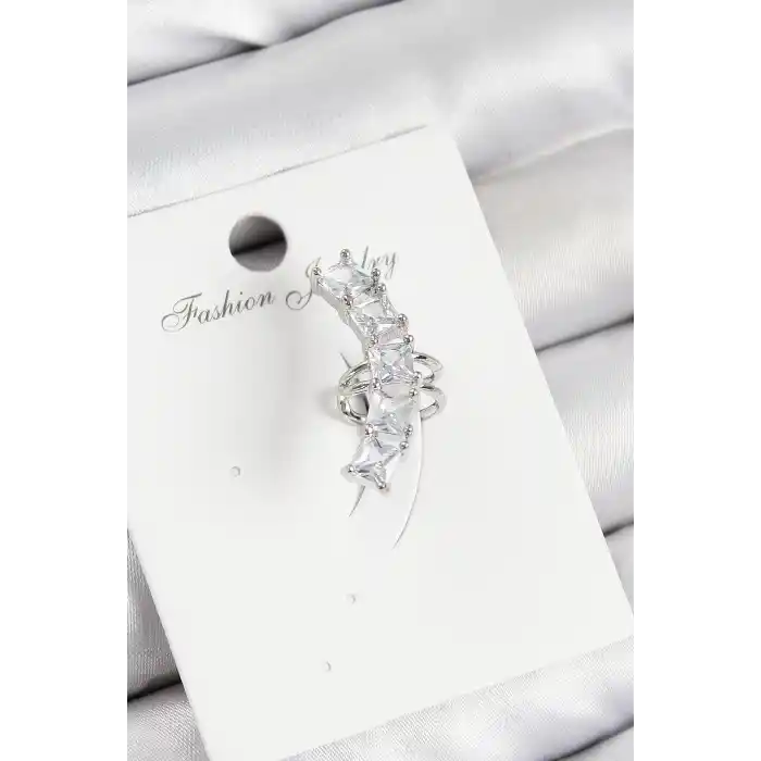 Pirinç Zirkon Taşlı Model Gümüş Renk Sağ Kıkırdak Küpe