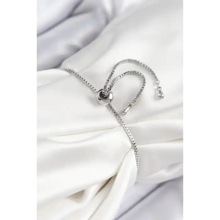 Pirinç Zirkon Taşlı Nazar Yıldız Model Gümüş Renk Asansörlü Kadın Bileklik