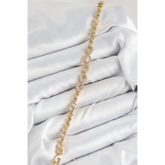 Pirinç Zirkon Taşlı Oval Model Gold Renk Kadın Bileklik
