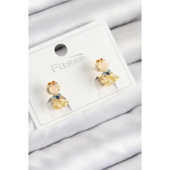 Pirinç Zirkon Taşlı Pamuk Prenses Model Gold Renk Çocuk Küpe