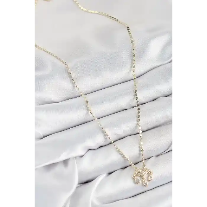 Pirinç Zirkon Taşlı Sallantılı Göz Model Ezme Zincir Gold Renk Kadın Kolye