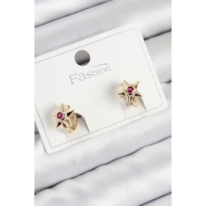 Pirinç Zirkon Taşlı Yıldız Model Gold Renk Çocuk Küpe
