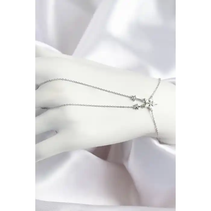 Pirinç Zirkon Taşlı Yıldız Model Gümüş Renk Şahmeran
