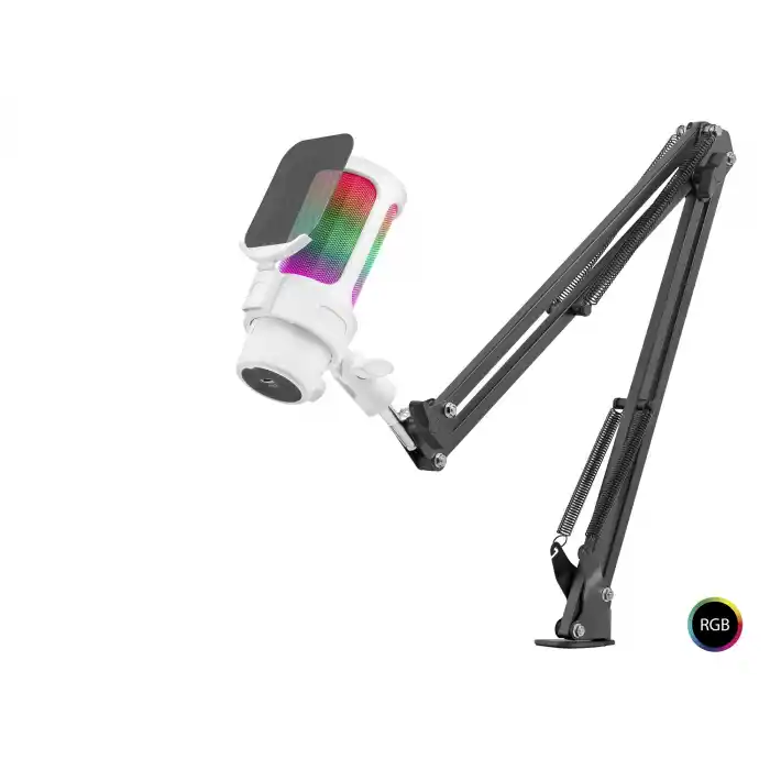 Profesyonel Ayarlanabilir Masa Kolu Askılı Rgb Mikrofon 192 Khz / 24Bit Type-C - Beyaz M835W